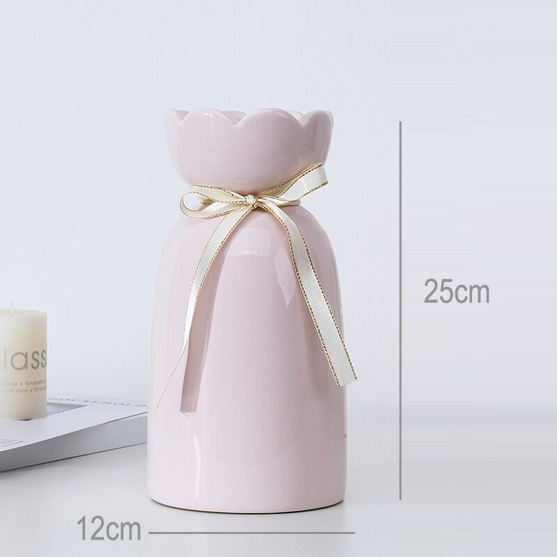 European-style creative ribbon ceramic vase dining room table dry flower arrangement table top decoration at home - V.I.P Digital Presence