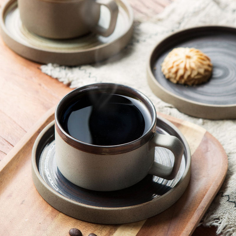Coarse pottery coffee cup and plate set creative handmade retro coffee cup artistic cup plate milk cup - V.I.P Digital Presence