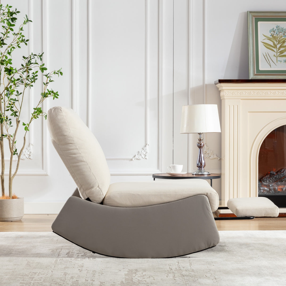 Modern rocking chair recliner, comfortable cushioned recliner with footstool, gray - V.I.P Digital Presence