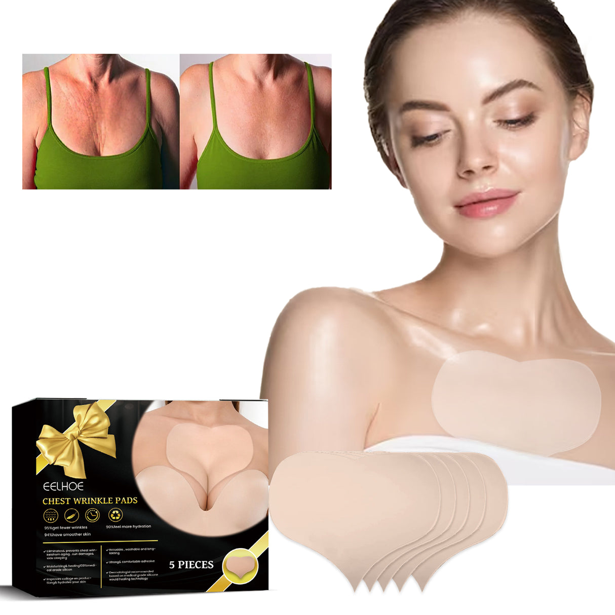 Parche antiarrugas para el pecho, hidratante y reafirmante para la piel del escote. Parche de silicona hidratante para el pecho que reduce las arrugas.