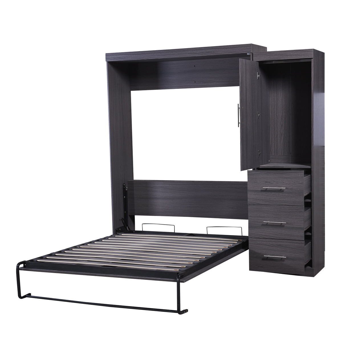 Full Size Murphy Bed with Wardrobe and Drawers, Storage Bed, can be Folded into a Cabinet, Gray - V.I.P Digital Presence