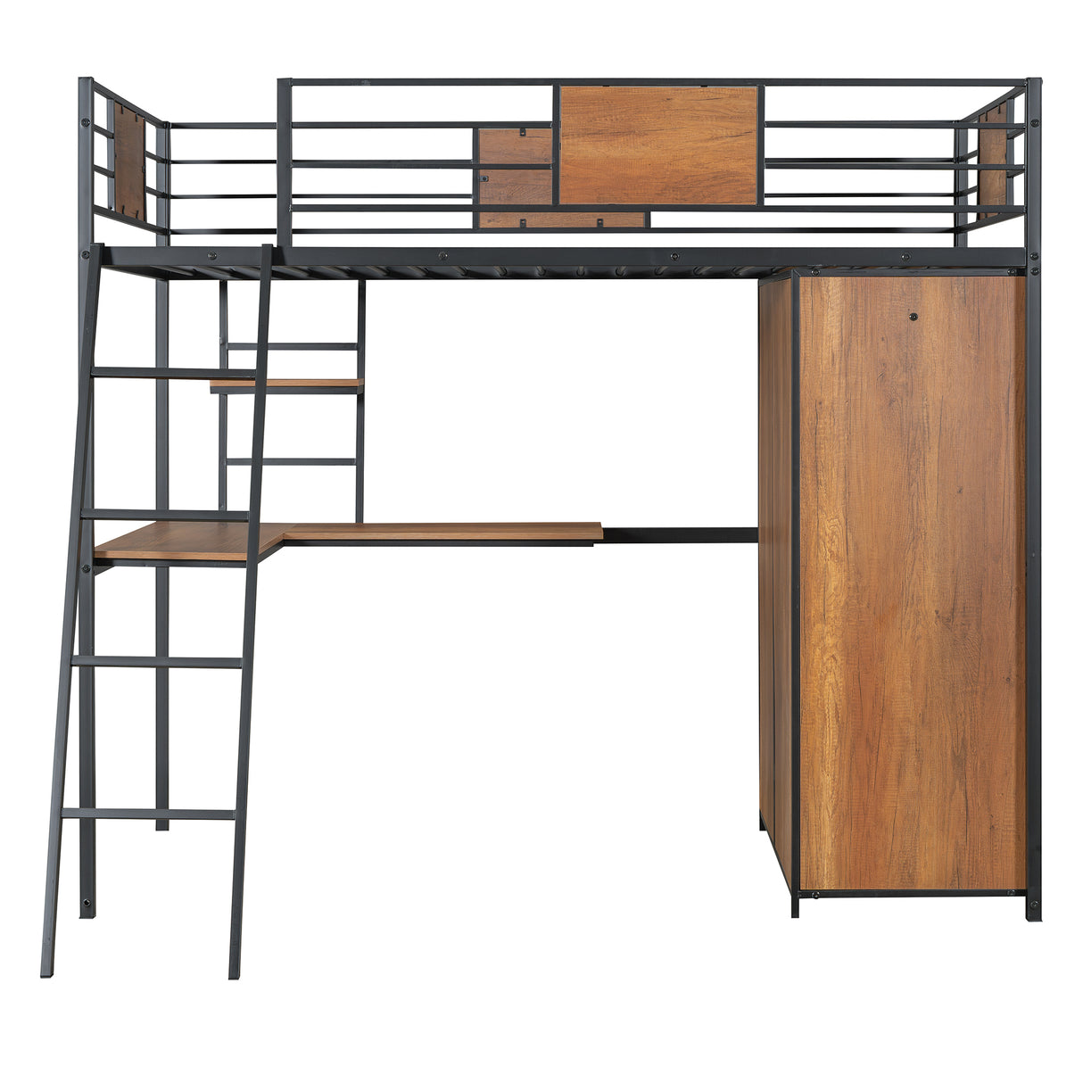Twin Size Loft bed with L-shape Desk and Wardrobe, Black - V.I.P Digital Presence