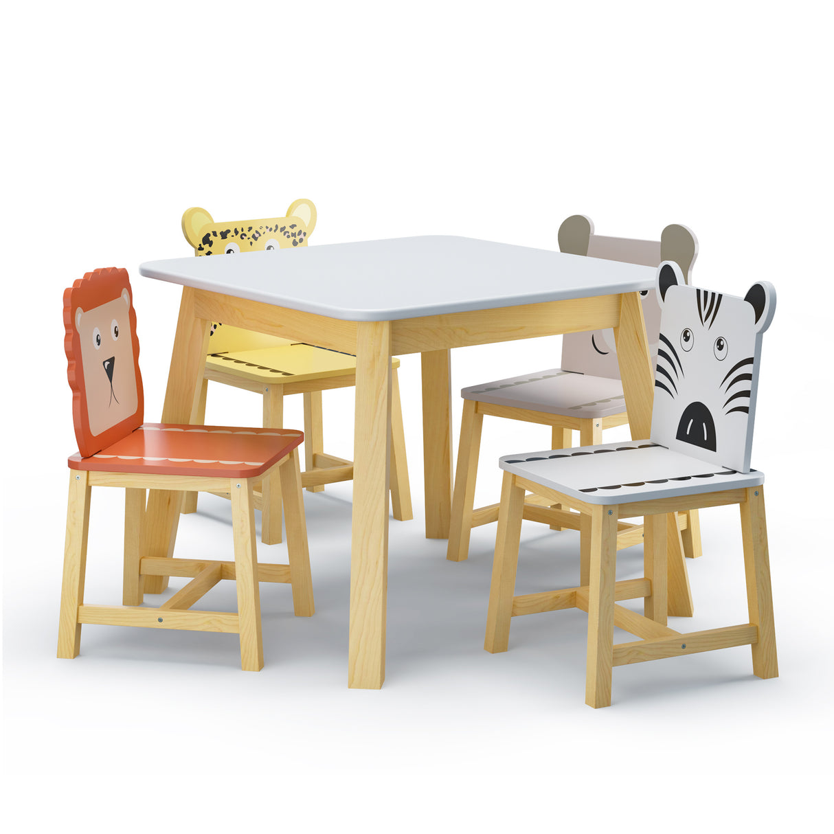 5 Piece Kiddy Table and Chair Set Kids Wood Table with 4 Chairs Set Cartoon Animals (bigger table) (3-8 years old) - V.I.P Digital Presence
