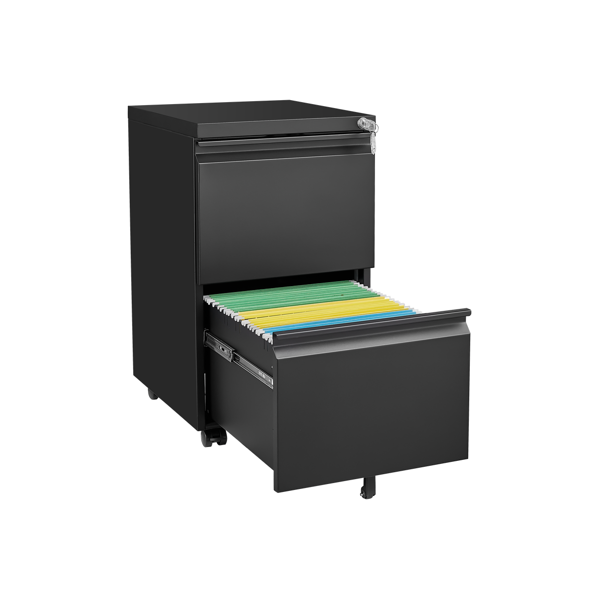 Metal 2 drawer mobile file cabinet with lock, 25.6-inch high legal/letter size file storage cabinet black - V.I.P Digital Presence
