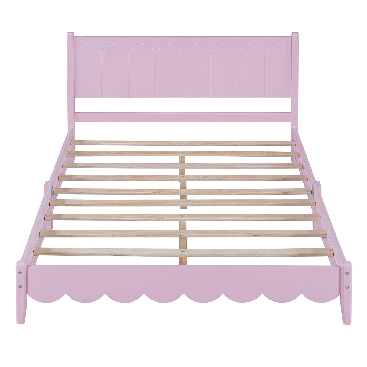 Full Size Wood Platform Bed Frame, Retro Style Bed with Rectangular Headboard,No Need Box Spring,Pink - V.I.P Digital Presence