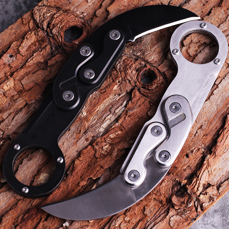 Cuchillo de garra mecánico, portátil, para exteriores, para acampar, supervivencia, de alta dureza, multifunción, de acero, plegable, para exteriores.