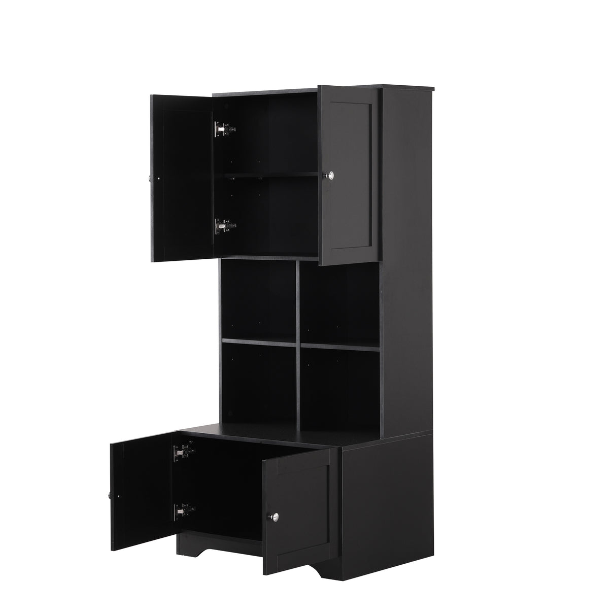 Bathroom storage cabinet, 4-door independent cabinet, adjustable shelf, open multi-layer shelf, black - V.I.P Digital Presence