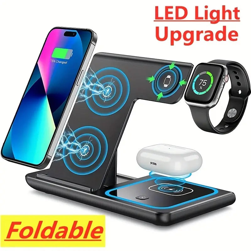 Base de carga inalámbrica 3 en 1 para iPhone 14, 13, 12, 11, X, iWatch 8, 7, Airpods, plegable, 15 W, estación de carga rápida