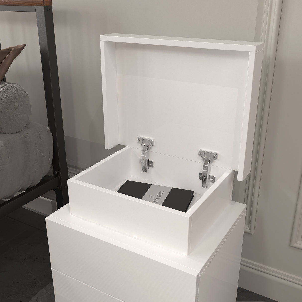 LED White Nightstand With 3 Drawers, Modern Multi-Colour LED Night Table Bedside Tables for Bedroom, Living Room - V.I.P Digital Presence