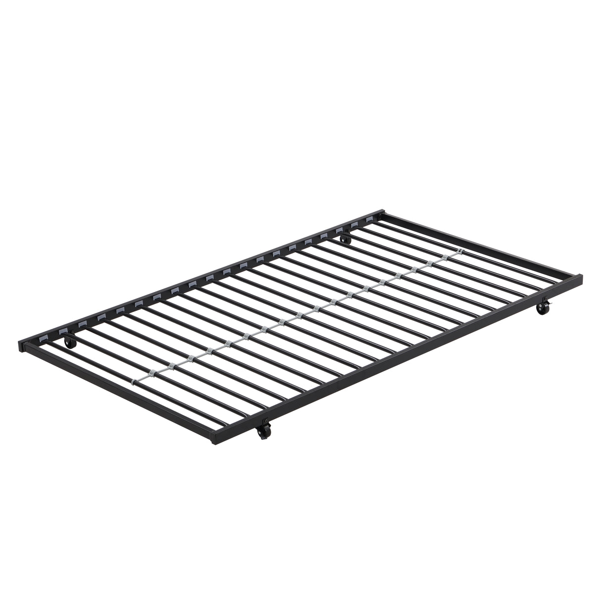 Twin bunk bed frame with trailer, metal bunk bed with sturdy guardrail and side ladder, can be divided into two beds, black - V.I.P Digital Presence
