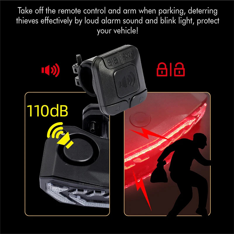 Bike Alarm Tail Light with Turn Signals Multifunctional Waterproof USB Rechargeable Electric Bell Bicycle Lamp Bike Rear Light - V.I.P Digital Presence