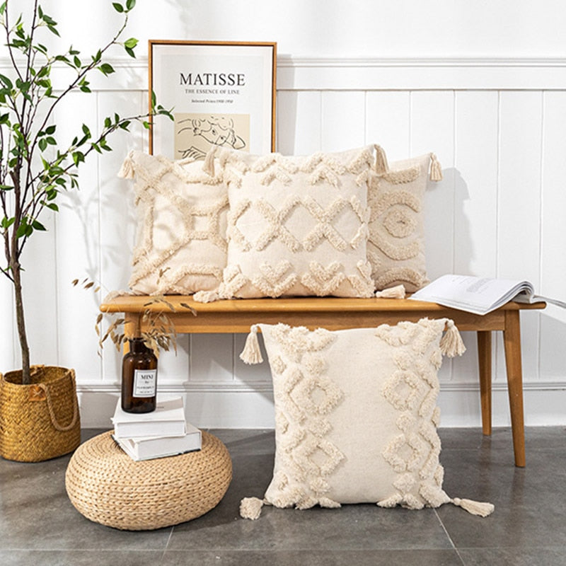 Tassels Cushion Cover 45x45cm Beige White Pillow Covers Decorative Pillow Case Square Home Boho Decor Macrame Pillowcase - V.I.P Digital Presence