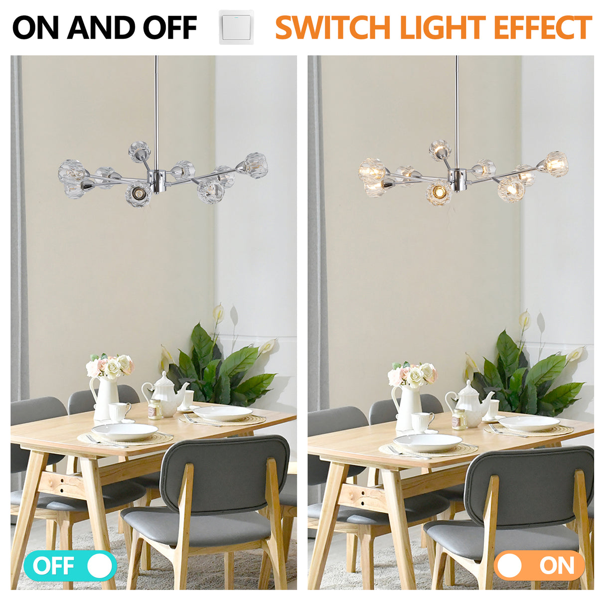 Modern Crystal Chandeliers, 9 Lights Chrome Chandelier for Living Room Bedroom (Bulbs Not Included) - V.I.P Digital Presence