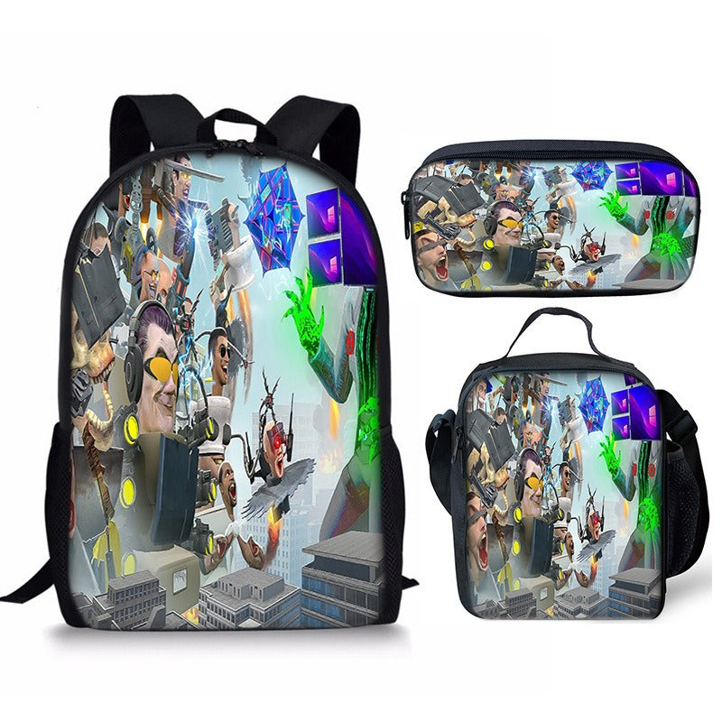 New 3PC-SET Skibidi Toilet Man Backpack Custom Game Peripheral Schoolbags For Primary Secondary School Teenage - V.I.P Digital Presence
