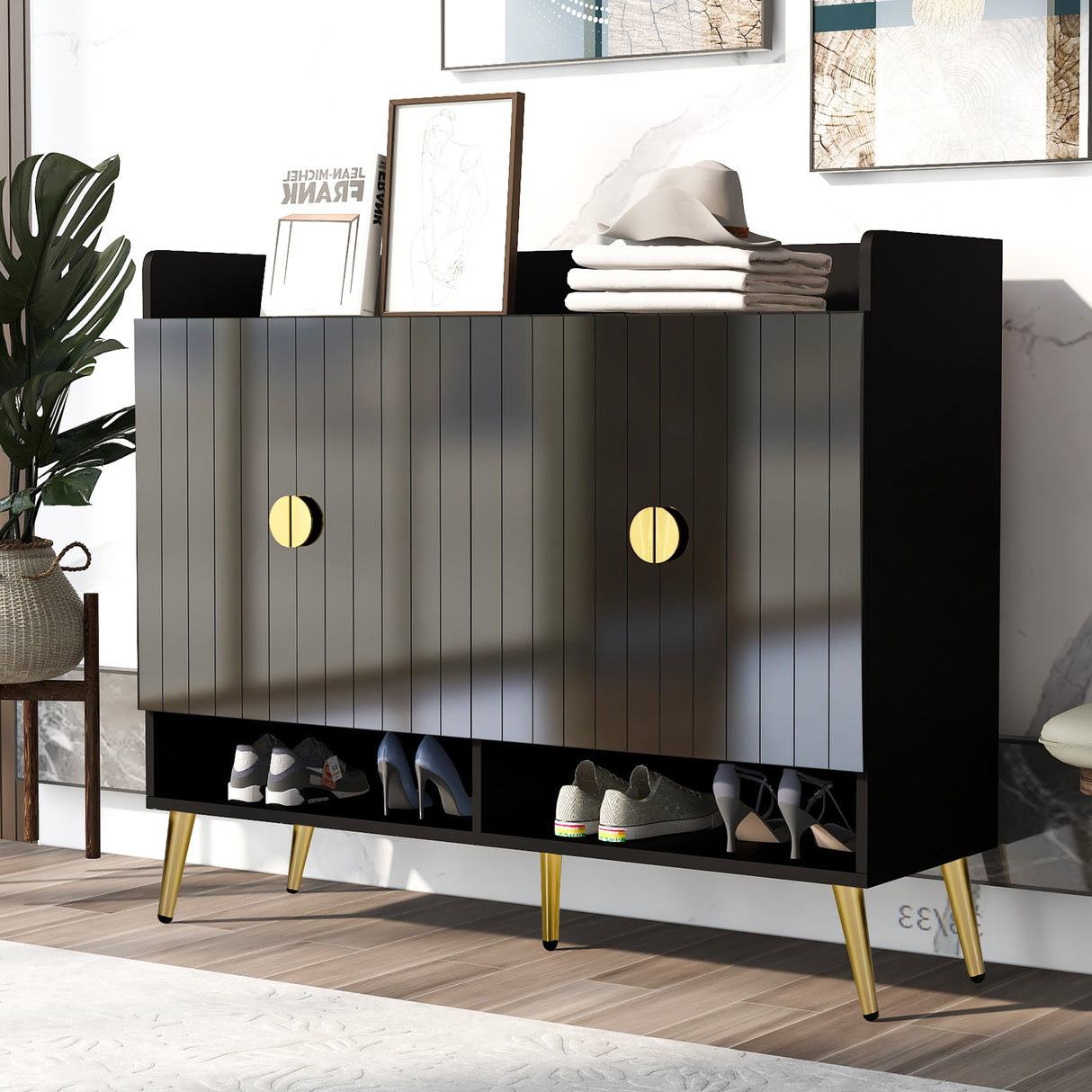 U-Can shoe cabinet with door, 11 layers with adjustable shelves, modern wooden shoe cabinet (PVC surface) - V.I.P Digital Presence