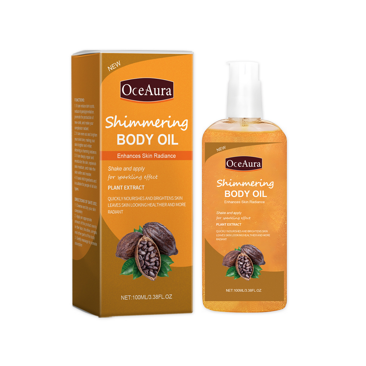 Aceite corporal hidratante brillante que hidrata y nutre el cuerpo. Cuidado diario. Aceite esencial para masaje corporal completo.