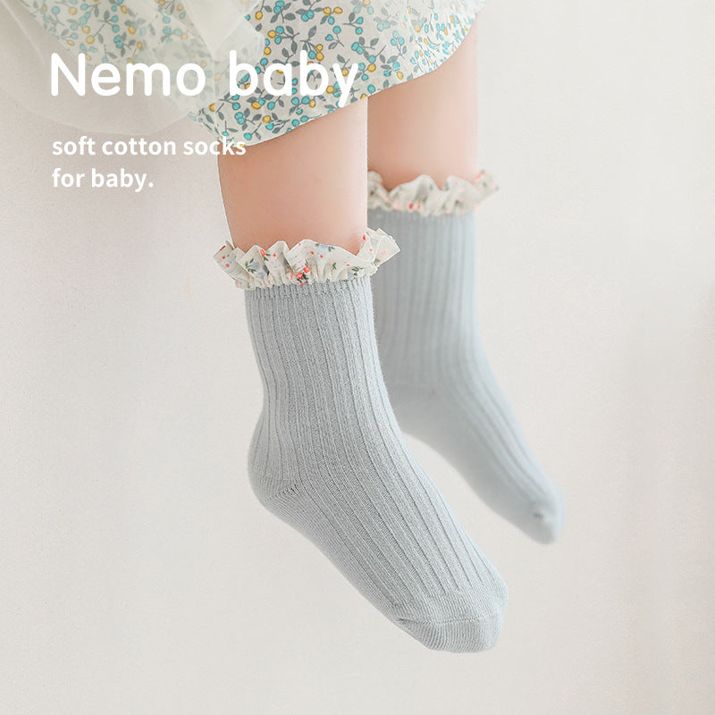 New Girls Socks Combed Cotton Korean Style Baby Socks Chiffon Floral Princess Lace Mid Tube Socks - V.I.P Digital Presence