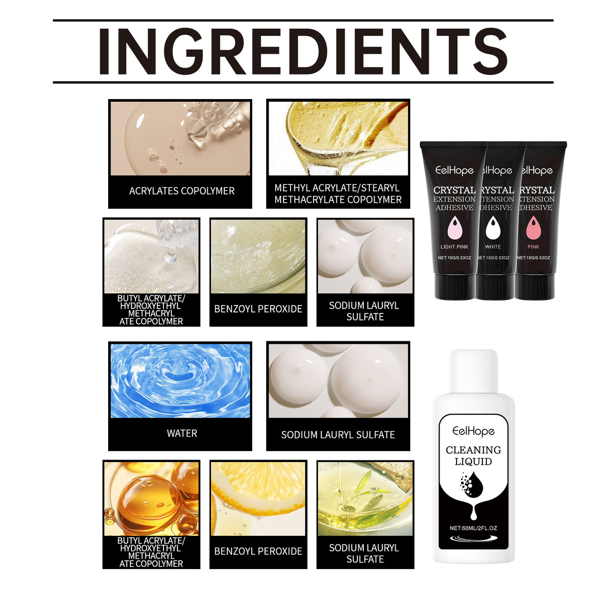 Juego de extensiones de uñas de cristal con pegamento para uñas, estilo simple, juego de herramientas para modelado tridimensional natural.