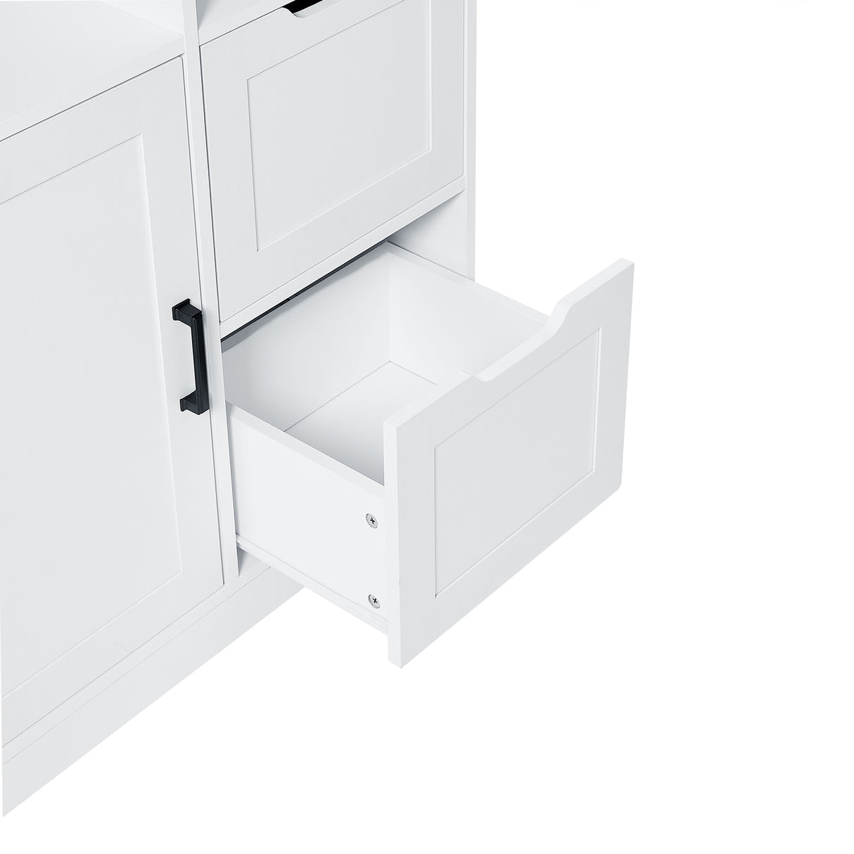 Bathroom storage cabinet with doors and drawers, multiple storage spaces, independent, open adjustable shelves, white - V.I.P Digital Presence