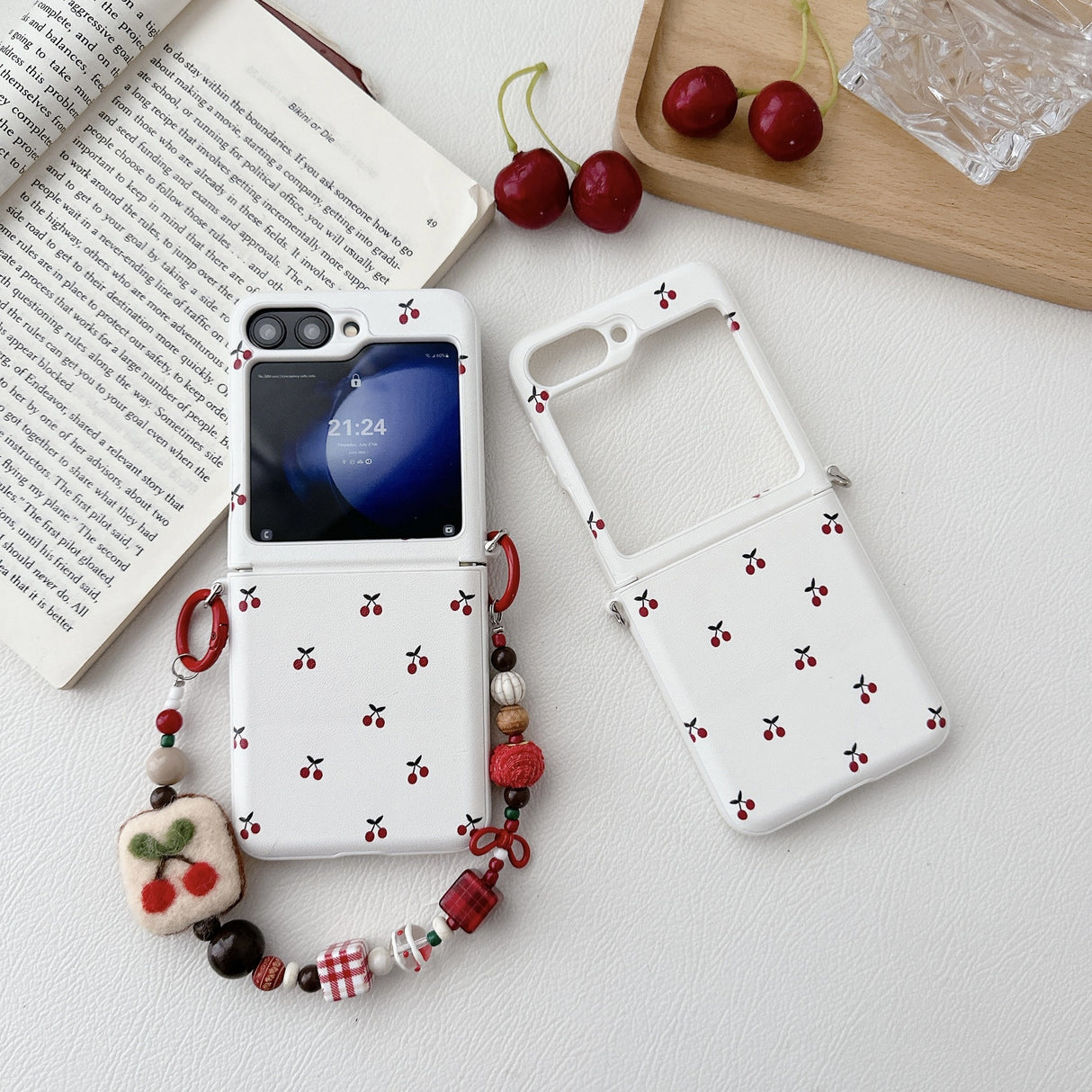 White Background Korean Style Cherry Phone Case for Samsung Z Flip 7/5/6/4 Foldable Protective Shell Compatible with Oppo and Huawei - V.I.P Digital Presence