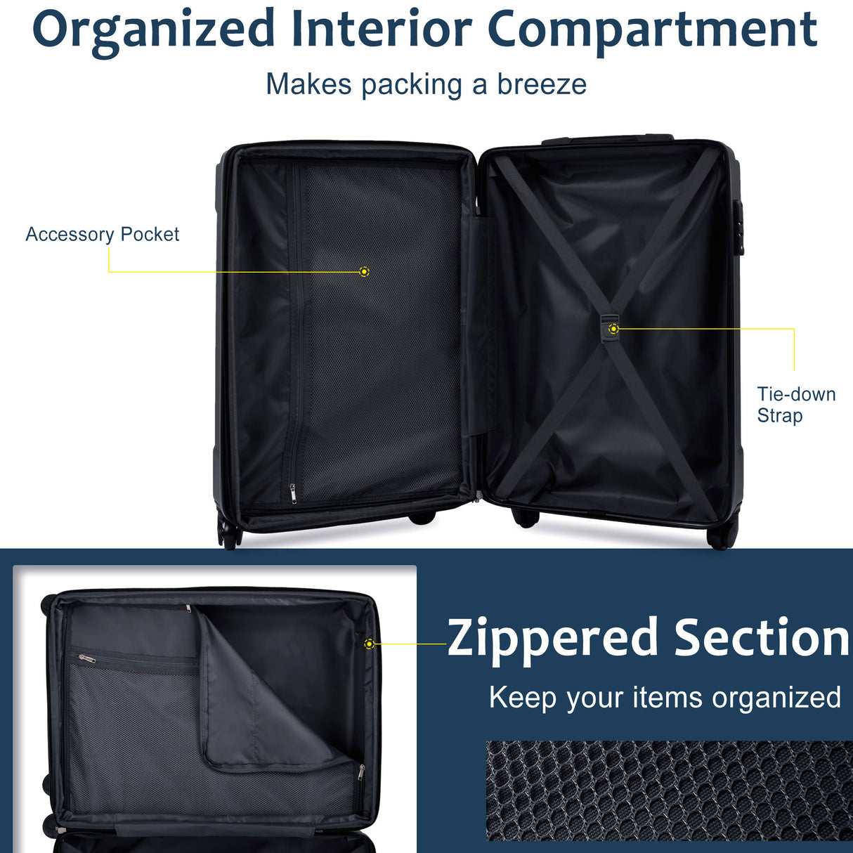 Hardshell Luggage Sets 3 Piece Carry-on Suitcases with Wheels, TSA Lock for Men Women, Blue (20in) - V.I.P Digital Presence