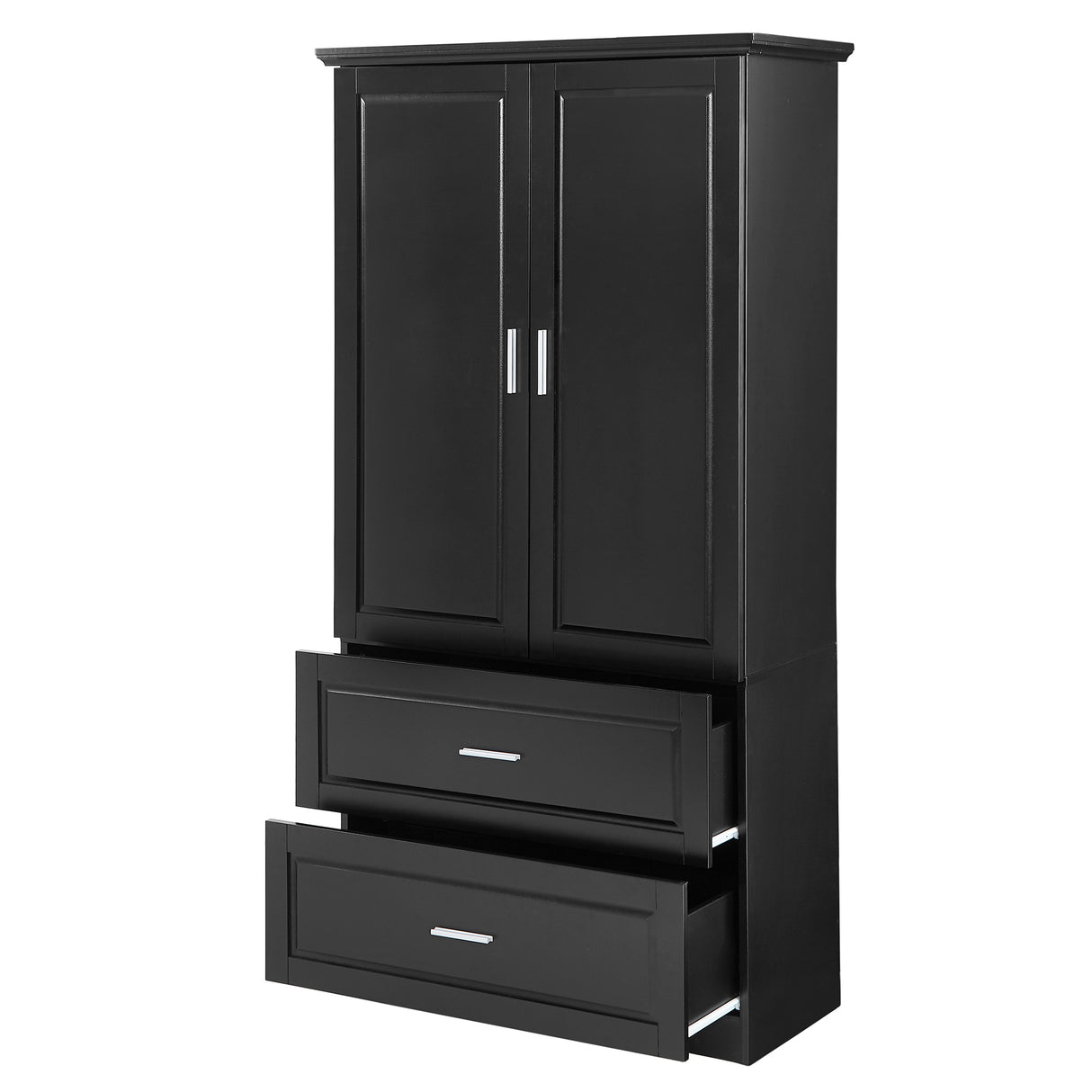 Tall Bathroom Storage Cabinet, Cabinet with Two Doors and Drawers, Adjustable Shelf, MDF Board, Black - V.I.P Digital Presence