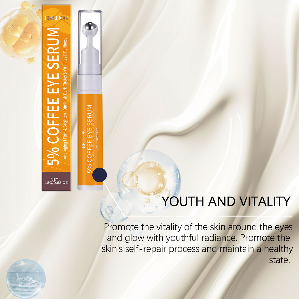 Crema para ojos con cafeína: hidrata, restaura y reafirma la piel del contorno de ojos.