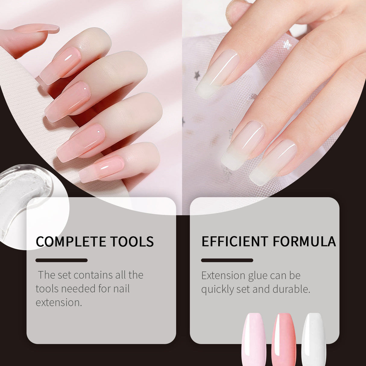 Juego de extensiones de uñas de cristal con pegamento para uñas, estilo simple, juego de herramientas para modelado tridimensional natural.