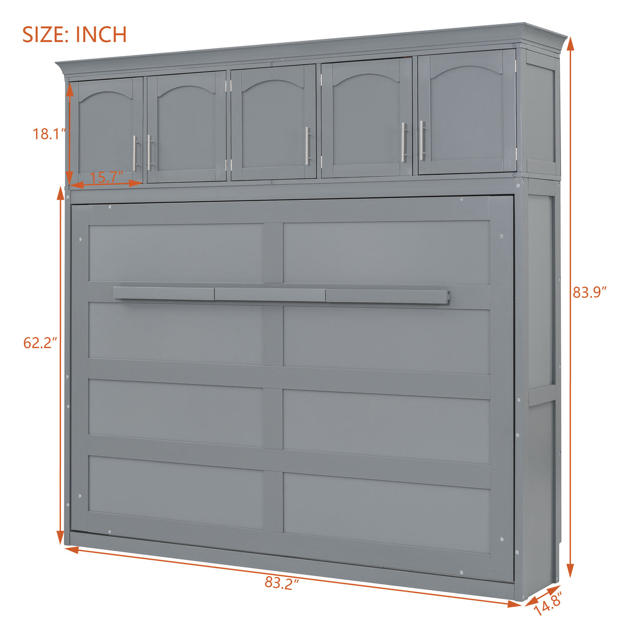 Full Size Murphy Bed Wall Bed with Top Cabinets,Gray - V.I.P Digital Presence