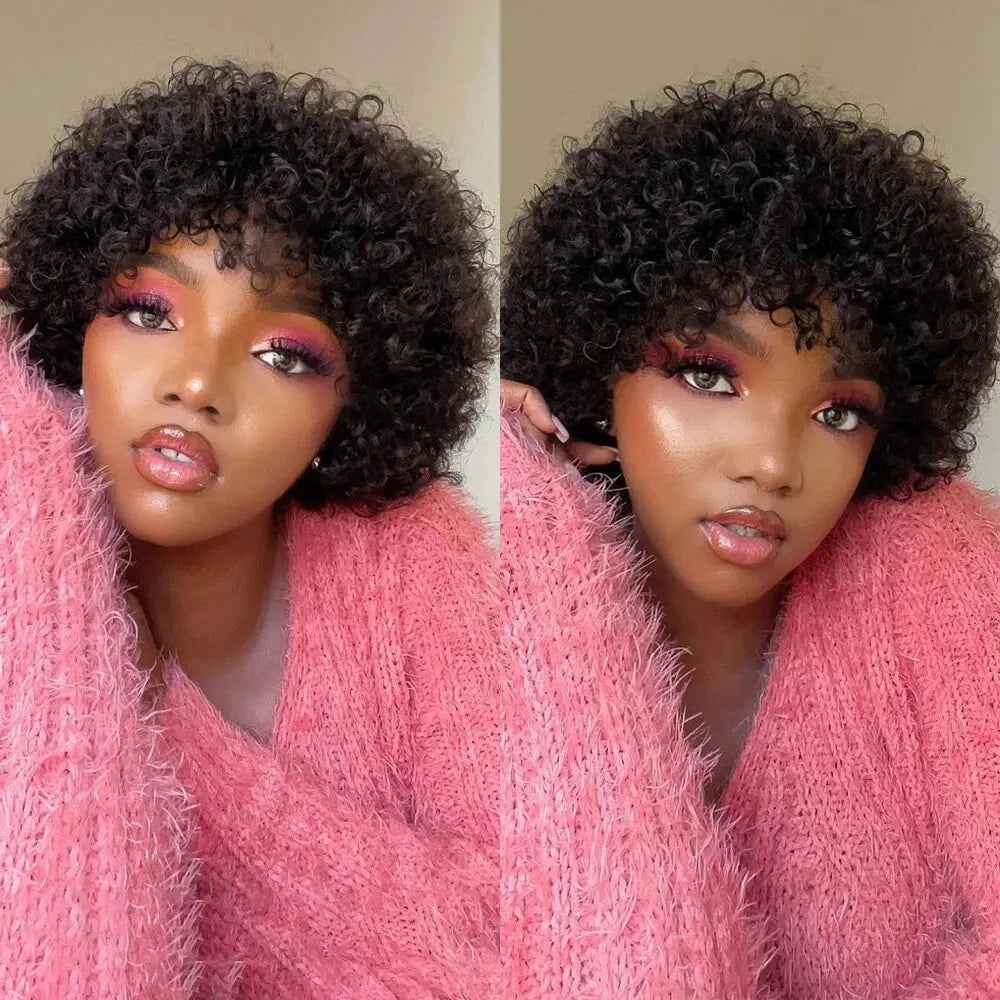 Large Bouncy Afro Kinky Curly Wigs For Black Women Glueless Pre Plucked Machine Made Wig Brazilian Virgin Remy Human Hair Wigs - V.I.P Digital Presence