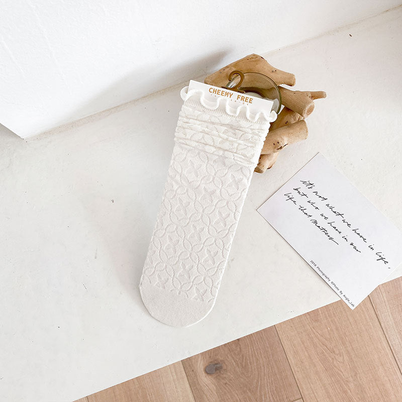 1 pair of socks for women summer thin black middle tube socks Japanese lace ballet style socks mesh breathable pile socks - V.I.P Digital Presence