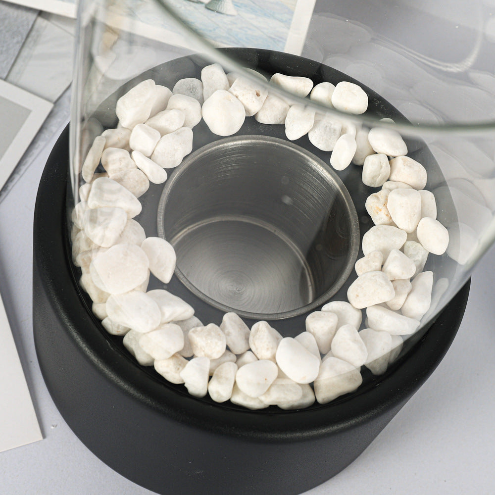 Desktop alcohol fireplace light indoor stainless steel small portable heating stove circular glass bar atmosphere light - V.I.P Digital Presence