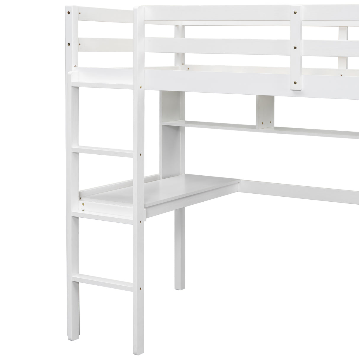 Twin Loft Bed with built-in desk and bookcase of three compartments, Guardrails and Ladder,White - V.I.P Digital Presence