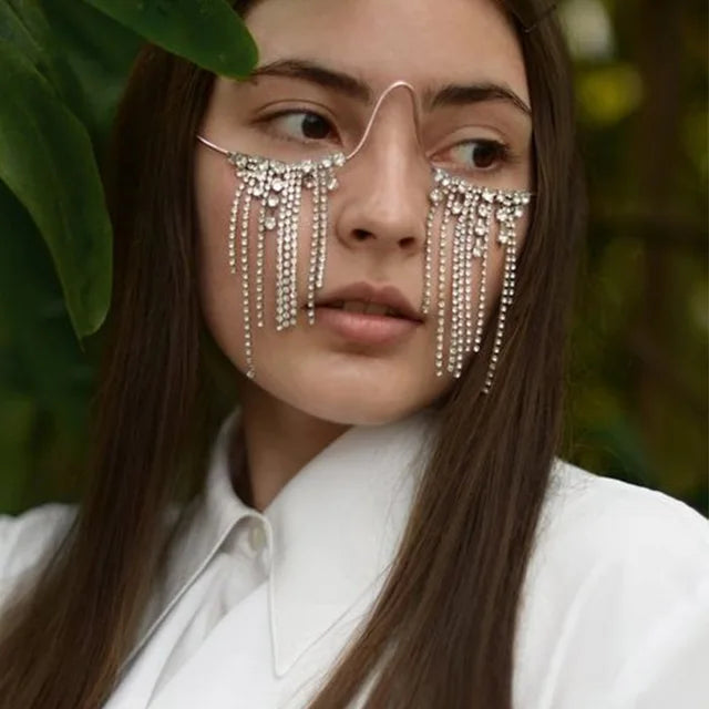 Hot tassel glasses frame no lens rhinestone glasses frame personality accessories female - V.I.P Digital Presence