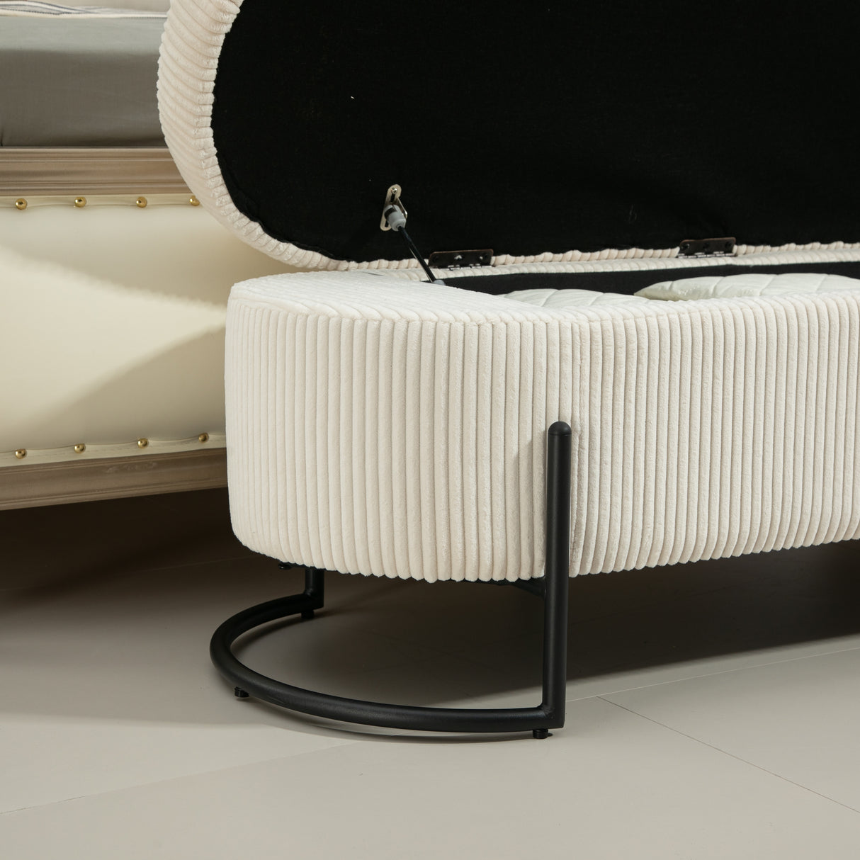 COOLMOR storage Ottoman chair with safety hinge and soft cushion fabric storage Ottoman stool (beige) - V.I.P Digital Presence