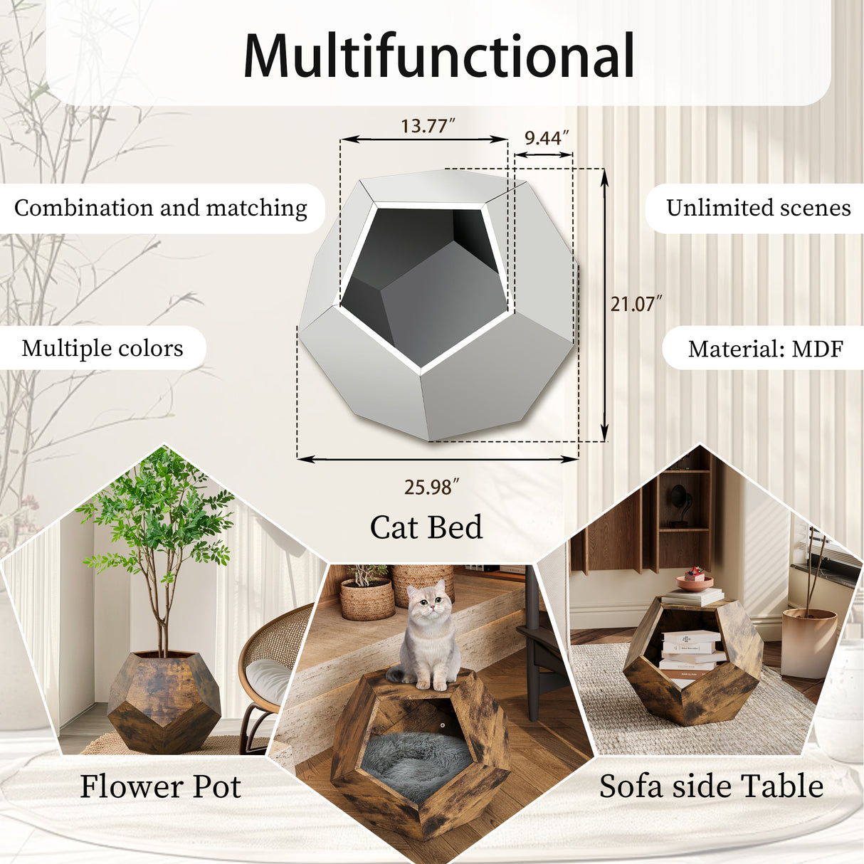 25.98'' Shaped Modern Pet Furniture Cat Kennel Side Table MDF Multi-Purpose Furniture Antique Wood Color - V.I.P Digital Presence