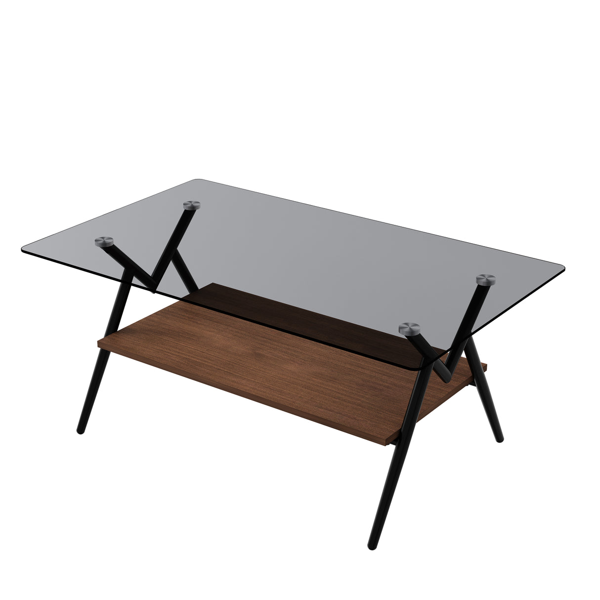 Rectangle Coffee Table with Tempered Glass top and Brown MDF Shelf, Modern Table for Living Room, Gray Glass - V.I.P Digital Presence