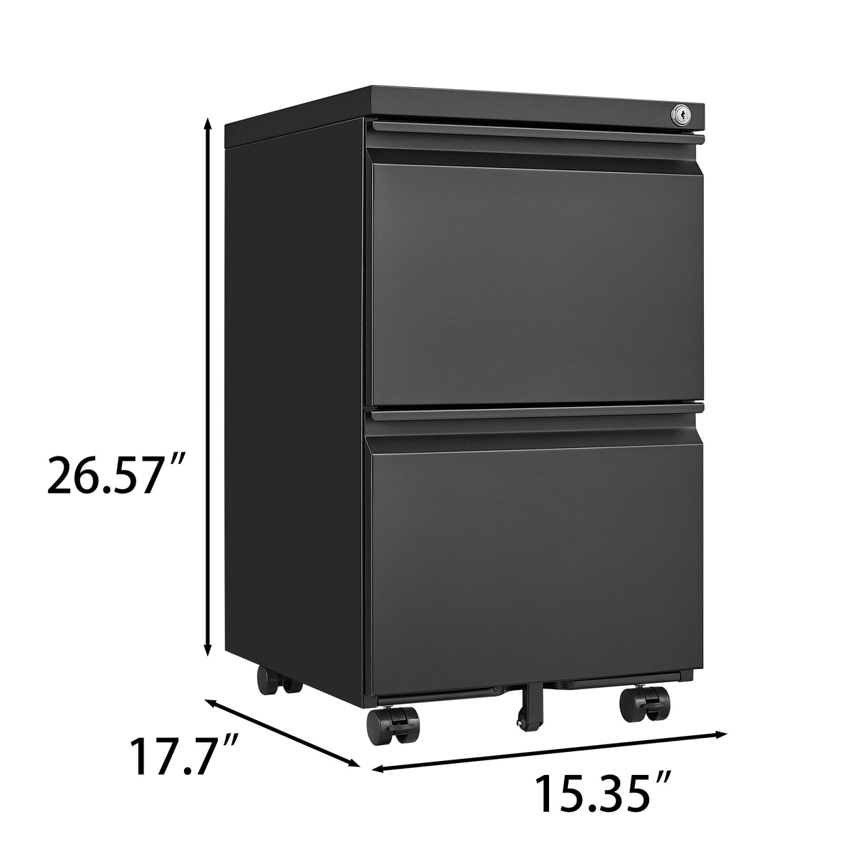 Metal 2 drawer mobile file cabinet with lock, 25.6-inch high legal/letter size file storage cabinet black - V.I.P Digital Presence