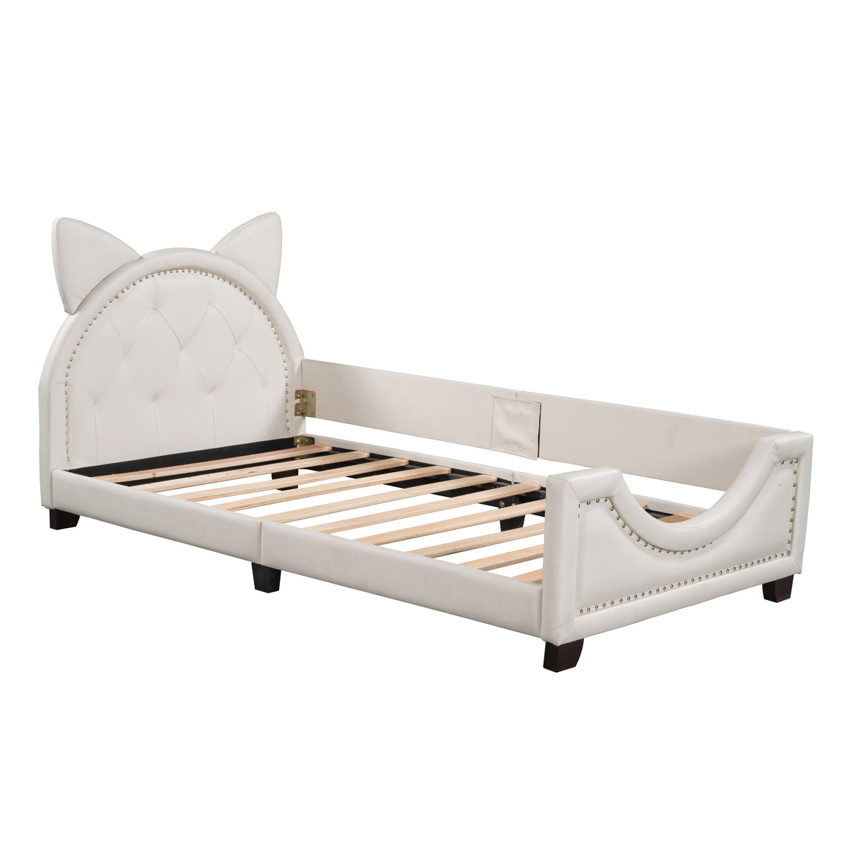 Twin Size Upholstered Daybed with Carton Ears Shaped Headboard White