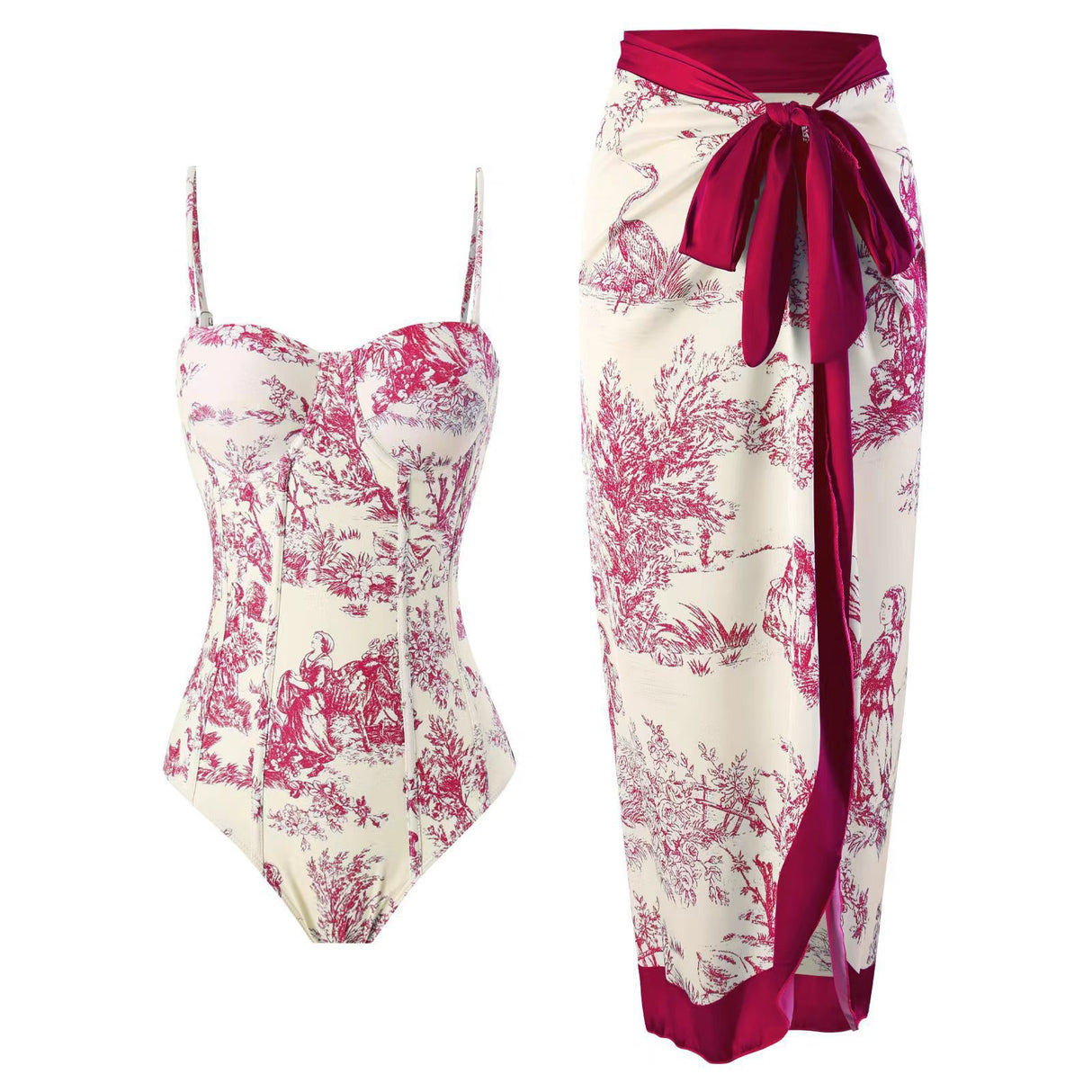 New one-piece swimsuit women's tight fitting slimming retro strap sunscreen long skirt two-piece set - V.I.P Digital Presence