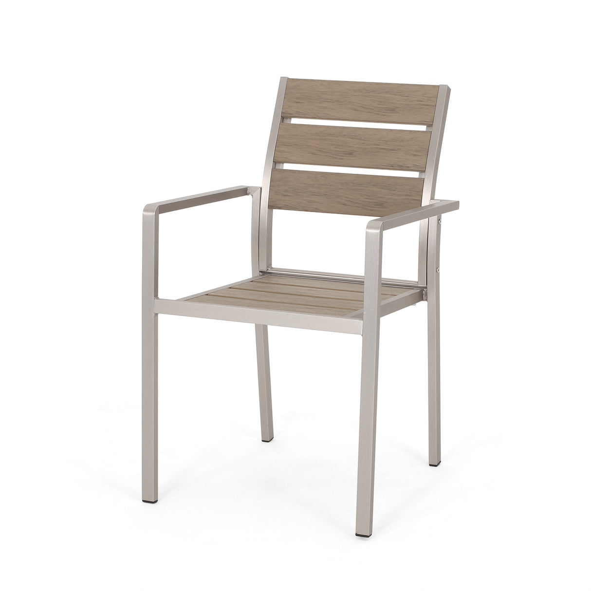 Outdoor Modern Aluminum Dining Chair with Faux Wood Seat (Set of 2), Natural and Silver - V.I.P Digital Presence