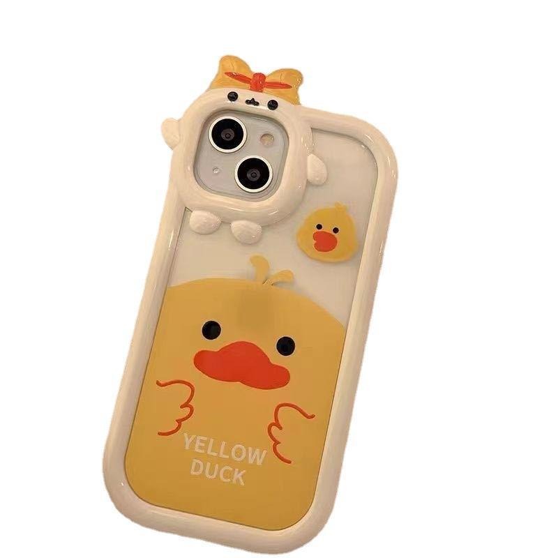 Funda de teléfono con diseño de oso fresa y monstruo pequeño para iPhone 13/12/11/XS/7plus, transparente de TPU.