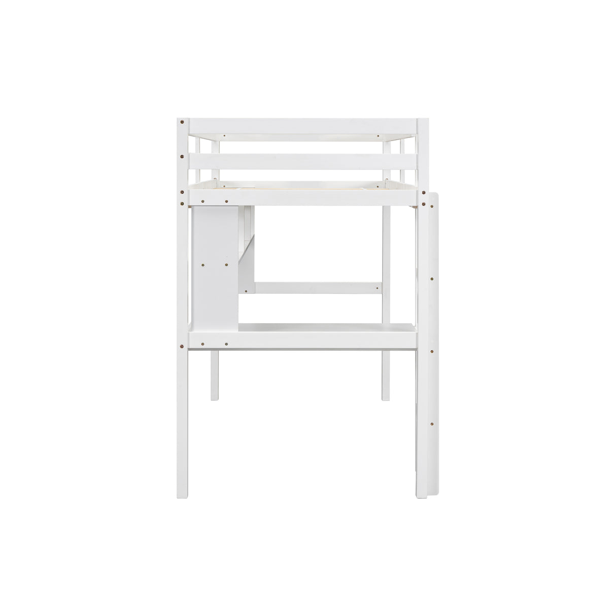 Twin Loft Bed with built-in desk and bookcase of three compartments, Guardrails and Ladder,White - V.I.P Digital Presence