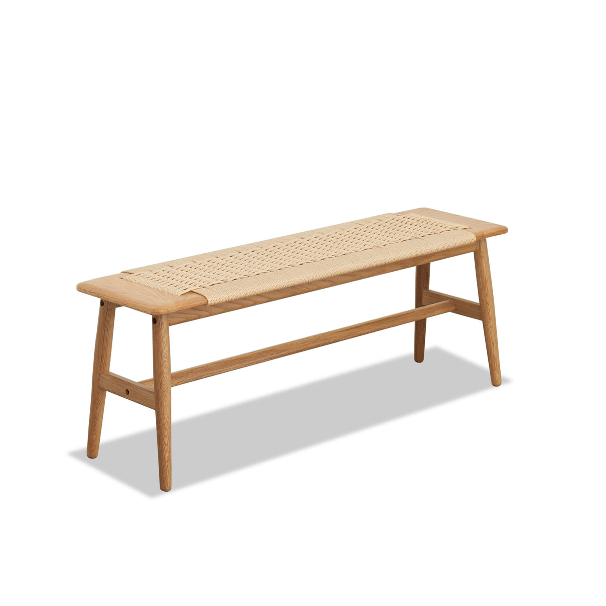 Woven Design Natural Oak Wood Dining Bench Bed Bench for Dining Room, Bedroom, Bathroom - V.I.P Digital Presence
