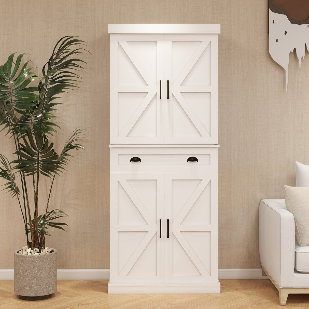 71" Kitchen Pantry Storage Cabinet with 4 Doors(2Doors with Racks)1 Drawer 2 Adjustable Shelves Freestanding Cupboard - V.I.P Digital Presence