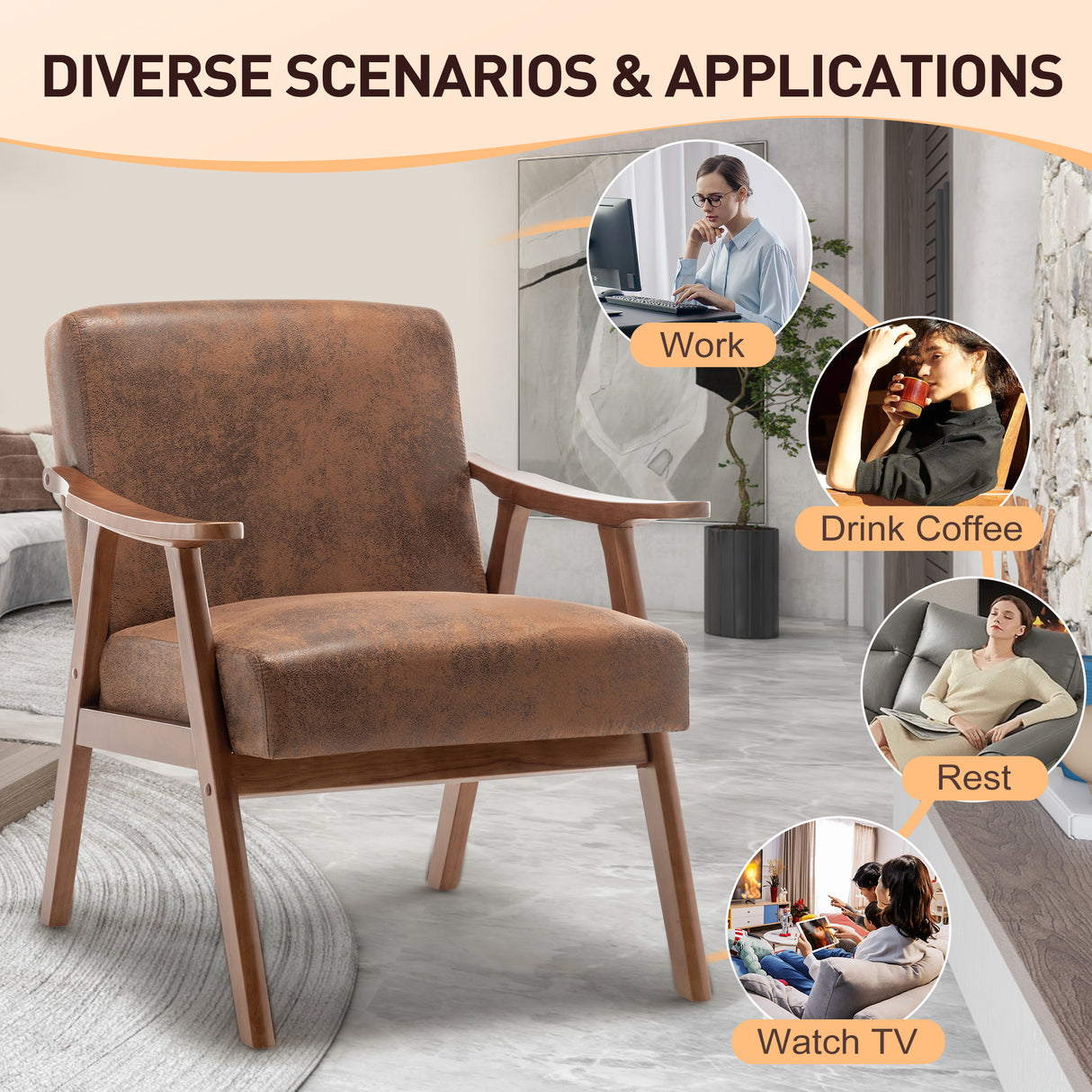 Medieval modern chair, solid wood frame living room chair, accent chair with ultra thick backrest - V.I.P Digital Presence