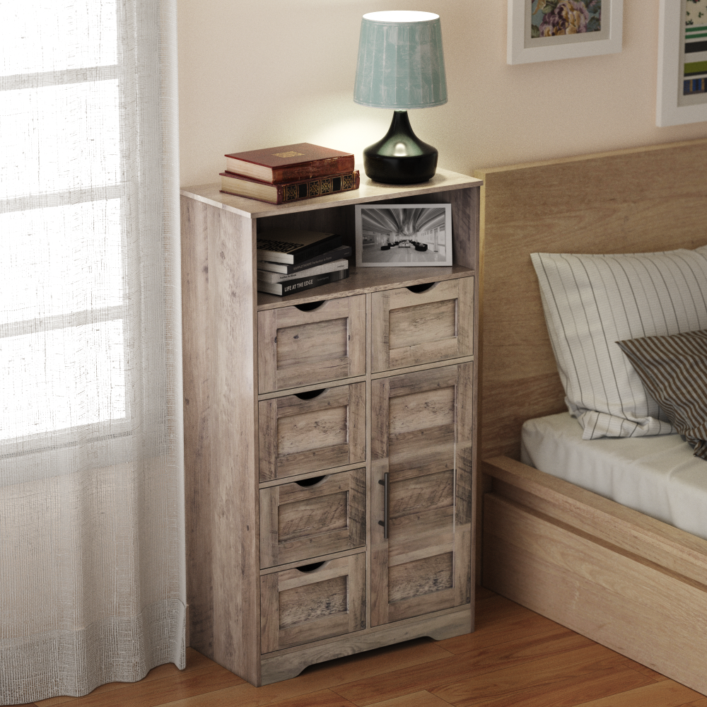5 Drawers Storage Cabinet with Adjustable Shelves, Bathroom Cabinet with Doors, Floor Cabinet for Living Room Grey - V.I.P Digital Presence