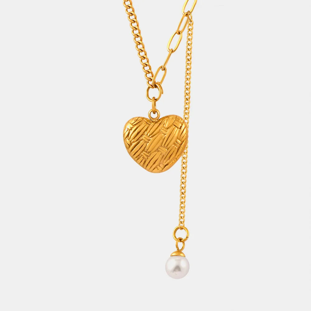 Titanium Steel Imitation Pearl Heart Pendant Necklace - V.I.P Digital Presence