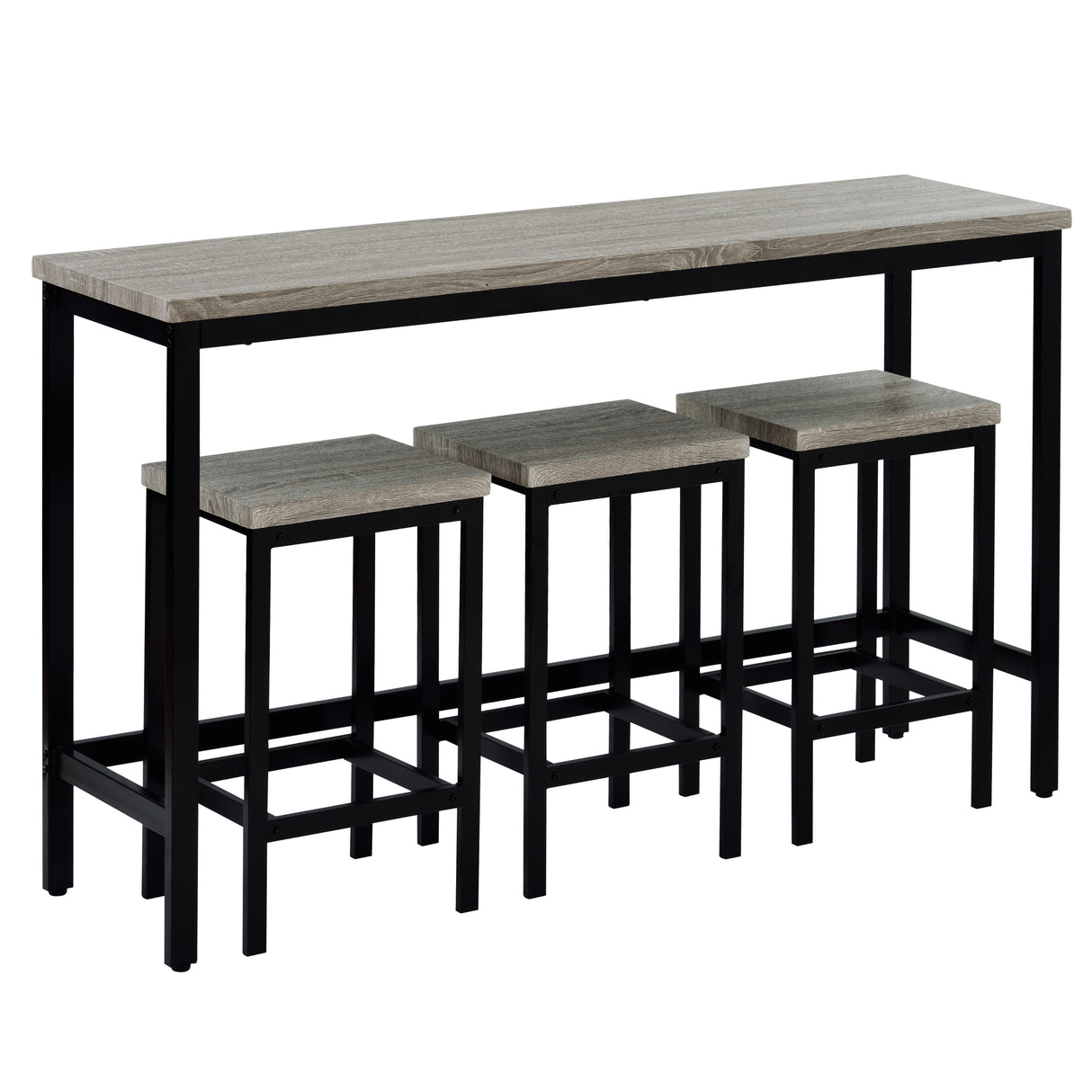 TOPMAX Counter Height Extra Long Dining Table Set with 3 Stools Pub Kitchen Set Side Table with Footrest Gray