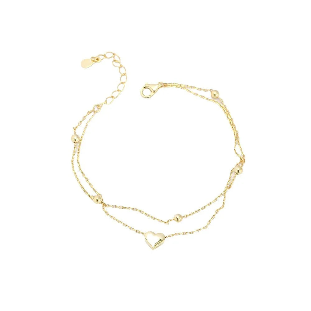 925 Sterling Silver Double Layer Heart-shaped Bracelet for Women Girl Korean Style Small Fresh Summer Bracelet - V.I.P Digital Presence